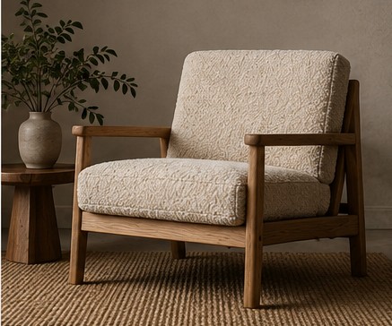 Boucle lounge chair with oak frame from the Fieldstone Line