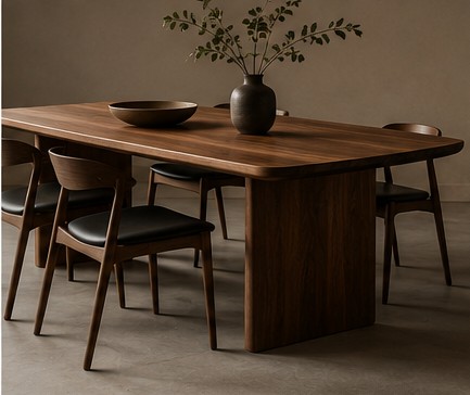 Walnut dining table and chairs from the Marrow Collection
